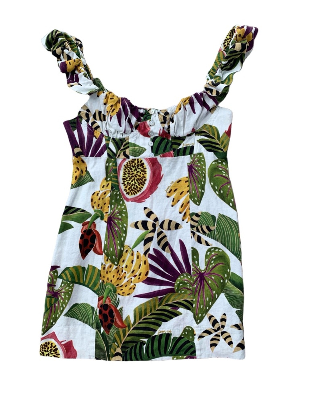 Tropical Print Sleeveless Mini Dress - White & Green
